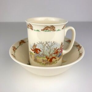 Royal Doulton Bunnykins Mug Bowl Bone China England Vintage Set of‎ 2